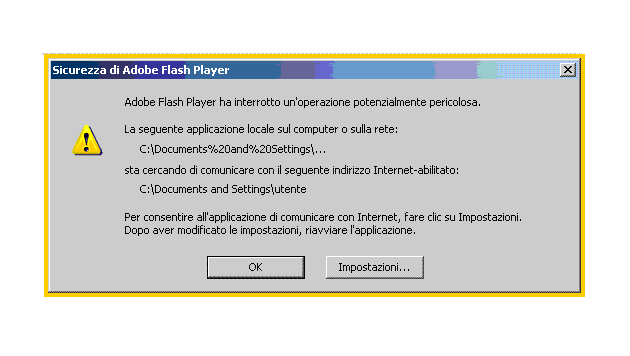 Messaggio di sicurezza di Adobe Flash player